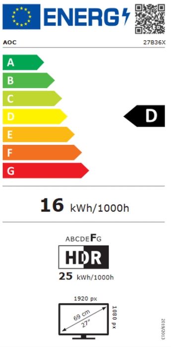 Монитор AOC 27B36X, 27" IPS WLED, 1920x1080@144Hz, 4ms GtG, 0.5ms MPRT, 300cd m/2, 1500:1, DCR 20M:1, Adaptive Sync, FlickerFree, Low Blue Light, Tilt, HDMI, DP