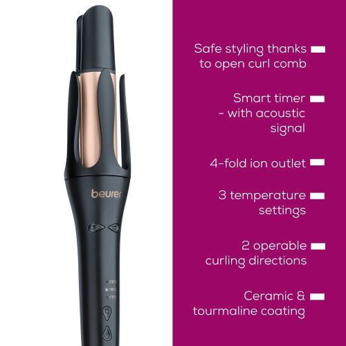 Маша Beurer HT 75 Automatic Hair Curler, 4-way ion outlet, 3 temperature settings: 170, 190, 210°C, Ceramic and tourmaline-coated, Smart timer