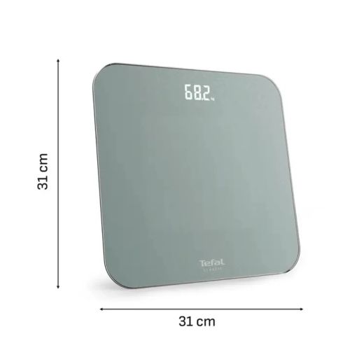 Везна Tefal PP1903V0 Classic 3 Euclyptus Metal, glass platform (31x31cm, 5mm), 180Kg / 100g, display (75x25), back light display, 3 x AAA battery included