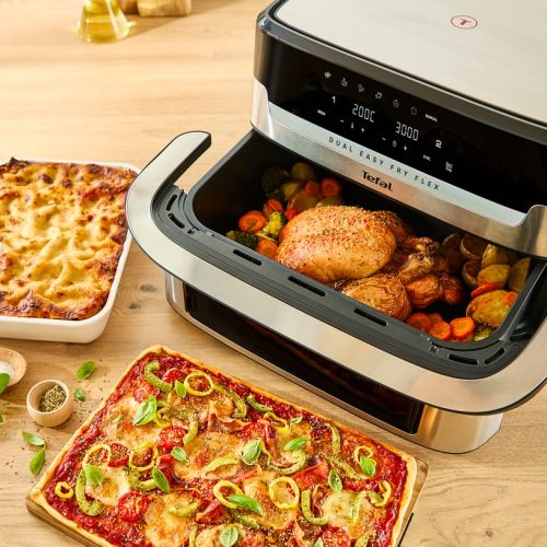 Уред за здравословно готвене Tefal EY922DE0 Easy Fry DUAL FLEX, stainless steel, 9L (2.5kg), 2700W, automatic programs (7), adjustable temp, manual mode