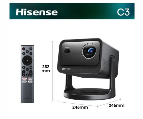 Мултимедиен проектор Hisense C3 Smart mini Laser Projector, 4K Ultra HD 3840x2160, 2000:1, 2500 lum, 60 Hz, Digital Zoom,Dolby Vision, HDR10+(decoding), HDR10, HLG, 2*10W, Silver