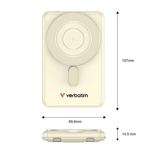 Външна батерия Verbatim Charge 'n' Go 2C Power Bank Magnetic Wireless 5000mAh with 2 USB-C Cables & Stand Gold