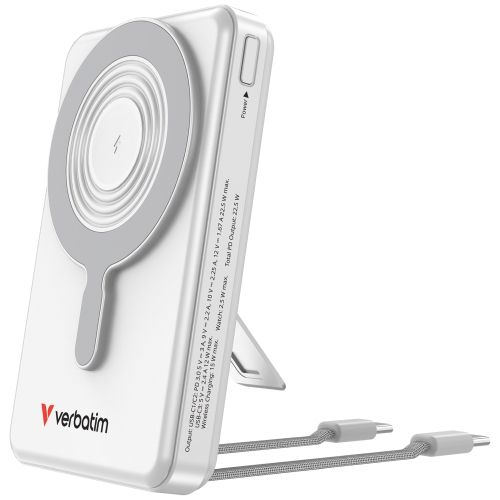 Външна батерия Verbatim Power Bank Magnetic Wireless 10.000 mAh C+C Display Silver