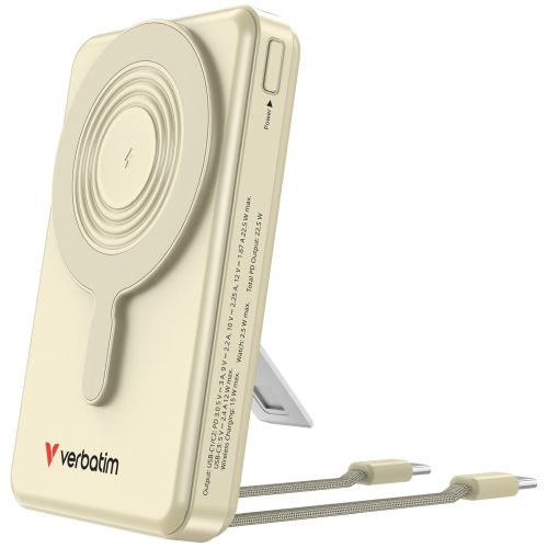 Външна батерия Verbatim Power Bank Magnetic Wireless 10.000 mAh C+C Display Gold