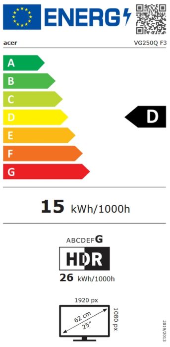 Монитор Acer Nitro VG250QF3bmiipx, 24.5'', FHD (1920X1080) IPS, ZeroFrame, 320Hz DP, 240Hz HDMI, 1ms/0.5ms(GTG, Min.), 250nits, 100M:1, 99% sRGB, Free Sync Premium, 2xHDMI, DP, HDR10, Audio out, Speakers, Tilt, BluelightShield, Vesa, Black