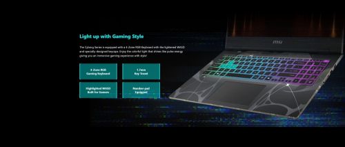 Лаптоп MSI Cyborg 15 B13WEKG, i7-13620H (10C/16T, up to 4.90GHz, 24 MB), GeForce RTX 5050 8GB GDDR7 440 AI TOPS, 15.6" FHD (1920x1080), 144Hz, IPS-Level, 16GB DDR5 5200MHz, 512GB PCIe Gen4x4 SSD, WiFi 6E, BT 5.3, 4 Zone RGB Kbd, NO OS, 55.2Whr, 2.1kg