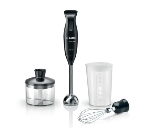 Пасатор Bosch MSM2650B, Blender, CleverMixx, 600 W, QuattroBlade, Chopper and blender included, Stainless steel whisk, mixing/measuring cup with lid, Black, anthracite