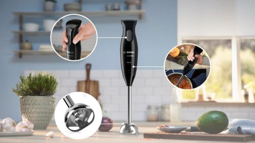Пасатор Bosch MSM2650B, Blender, CleverMixx, 600 W, QuattroBlade, Chopper and blender included, Stainless steel whisk, mixing/measuring cup with lid, Black, anthracite