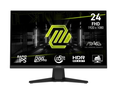 Монитор MSI MAG 244F Gaming Monitor, 23.8", 0.5ms, 200Hz Rapid IPS, 1920x1080, AMD FreeSync Premium, AI Vision, Console Mode, HDR Ready, 300nits AG, 1.07B, 1000:1, 100M:1, DP(1.2a), HDMI(2.0b), Headphone out, Tilt, VESA 100, Black, 2.9kg