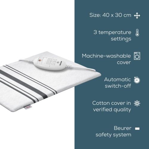 Термоподложка Beurer HK 26 Heat Pad; 3 Illuminated temperature settings; Auto switch-off after 90 min;Cotton cover washable on 40°; BSS;40(L)x30(W) cm; white-grey