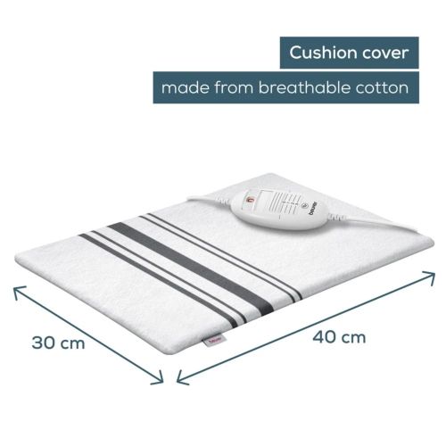 Термоподложка Beurer HK 26 Heat Pad; 3 Illuminated temperature settings; Auto switch-off after 90 min;Cotton cover washable on 40°; BSS;40(L)x30(W) cm; white-grey