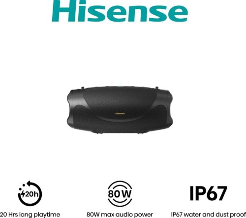 Аудио система Hisense, FlexBoom, Party speaker 2.0 Ch., 80W, BT, 20h play,IP67 Water and Dust Proof,Ambient Light,Black