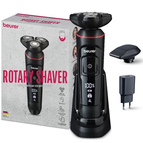 Машинка за бръснене Beurer MN8X rotary shaver, 360° flexible shaver head, Magnetic fixation, LED display, Waterproof (IPX7), Quick-charge function  (10 min OT; 5 min CT), Incl. charger and storage station, protective cap and cleaning brush