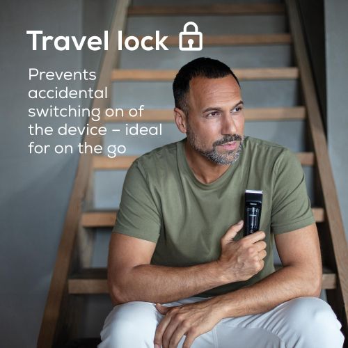 Машинка за подстригване Beurer MN5X hair clipper, 7 Attachments, 6 adjustable cutting lengths and 4-stage fine adjustment, LED display with battery display, Battery and mains operation, travel lock display and charge display, storage bag