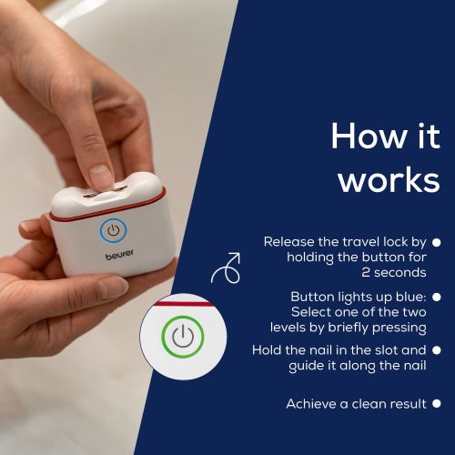 Електрическа нокторезачка Beurer MP 10 Electric nail clipper; Nails are cut automatically; One-button operation; Ideal for children & the elderly; Two speed settings; LED light; USB-C cable incl.