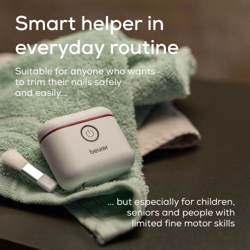 Електрическа нокторезачка Beurer MP 10 Electric nail clipper; Nails are cut automatically; One-button operation; Ideal for children & the elderly; Two speed settings; LED light; USB-C cable incl.