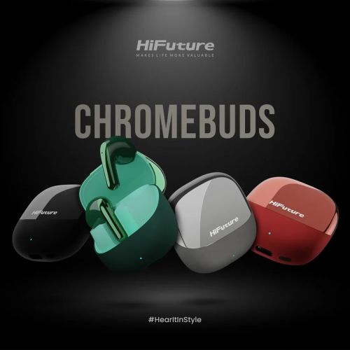 Слушалки HiFuture ChromeBuds Metallic Grey, Metallic Charge Case, 4 MICS ENC, Wireless 5.4, Up to 6 Hours Battery Life by one charge, IPX5, Ultra Bass, Up to 30 Hours Battery Life Combined