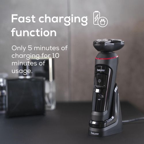 Машинка за бръснене Beurer MN8X rotary shaver, 360° flexible shaver head, Magnetic fixation, LED display, Waterproof (IPX7), Quick-charge function  (10 min OT; 5 min CT), Incl. charger and storage station, protective cap and cleaning brush