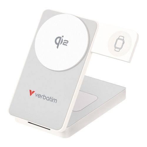 Външна батерия Verbatim Foldable 3-in-1 Qi2 Magnetic Wireless Power Bank 10000 mAh White