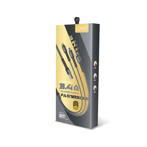 Кабел за зареждане LDNIO LC93, 3 в 1, Type-C, Micro USB, iPhone, 1.2m