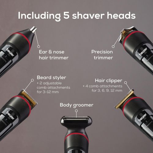 Машинка за подстригване Beurer MN9X body groomer, 11 attachments with 16 cutting lengths for trimming and shaving on the entire body, Waterproof (IPX7),  Quick-charge function, LED display, Incl. practical hard case