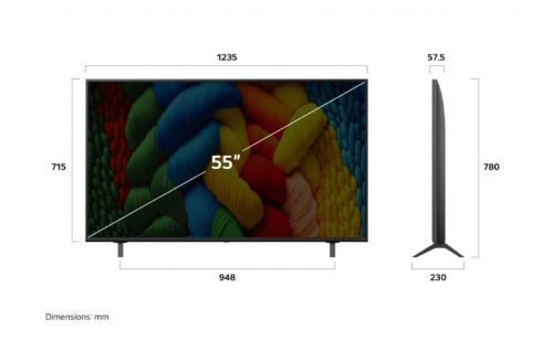 Телевизор LG 55NANO80A3B, 55" 4K HDR Smart Nano Cell TV, 3840x2160, DVB-T2/C/S2, AI Alpha 7, HDR 10 PRO, webOS 25, ThinQ AI, VRR, ALLM, HGiG, WiFi, Clear Voice, AI Upscaling, Bluetooth, Hdmi e-ARC , CI, LAN, AirPlay2, Chromecast, 2 Pole stand, Black