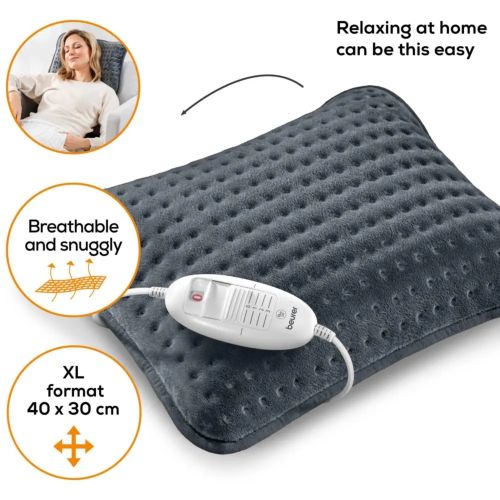 Термоподложка Beurer HK 48 Cosy Heat Pad; 3 temperature settings; auto switch-off after 90 min; washable on 30°; reversable cushion; with inner pad; removable switch; fleece fibre; 40(L)x30(W) cm