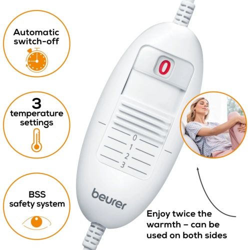 Термоподложка Beurer HK 48 Cosy Heat Pad; 3 temperature settings; auto switch-off after 90 min; washable on 30°; reversable cushion; with inner pad; removable switch; fleece fibre; 40(L)x30(W) cm