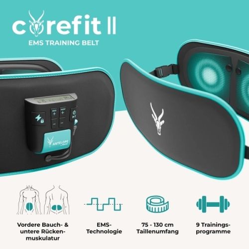 Масажор Beurer Antelope Corefit II,  2 in 1 EMS belt for core abdominal muscles and lower back muscles; Electrodes: 2x stomach, 2x back; 9 training programs; adjustable intensity /0-40/; abdominal circumferences of 75-130 cm
