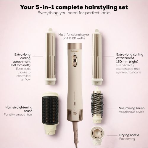 Електрическа четка за коса Beurer HT 100 Multistyler, Airstyler 5-in-1, Ceramic-tourmaline coating; Quiet up to 75 dB ; x 3 blower & temperature settings; storage bag & heat protection glove