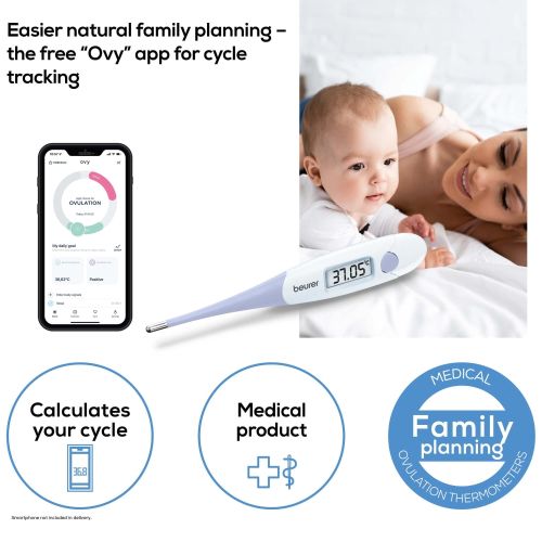 Термометър Beurer OT 20 BasalControl Basic - Ovulation thermometer; Suitable for oral & vaginal measurements; Can be disinfected, Waterproof, Measuring time: Up to 3 minutes