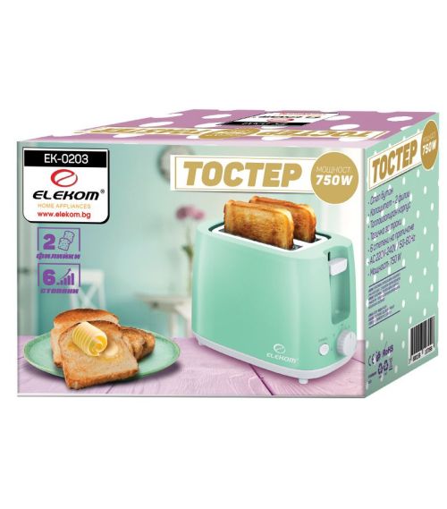 Тостер Elekom EK-0203, 750W, 2 филии, 6 степени