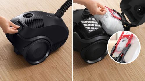 Прахосмукачка Bosch BGBS2LB1 с торба – 600 W, 3.5 L, телескопична тръба, хигиеничен филтър-система, черен