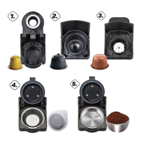 Кафемашина Elekom EK-506 5в1 – мултифункционална, 1450 W, 19 bar, капсули Nespresso/Dolce Gusto/Lavazza Blue, мляно кафе и кафе торбички