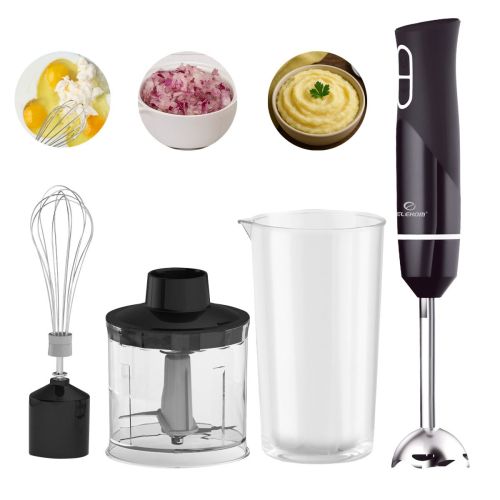 Пасатор с чопър и купа Elekom EK-200 3-in-1 Turbo – 600 W, блендер в комплект, регулируема турбо функция