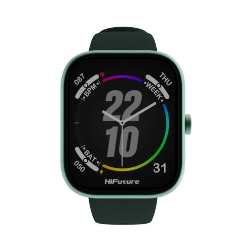 Часовник HiFuture Lume Dark Green, 1.85 " IPS, Powered by Dual Core, Aerospace-Grade Ultra Light Aluminum Frame, Bluetooth Call, 3D User Interface, 1ATM Waterproof, 24/7 True Heart Rate & Blood Oxygen Sensor, 100+ Sports Mode, Up to 7 days daily use