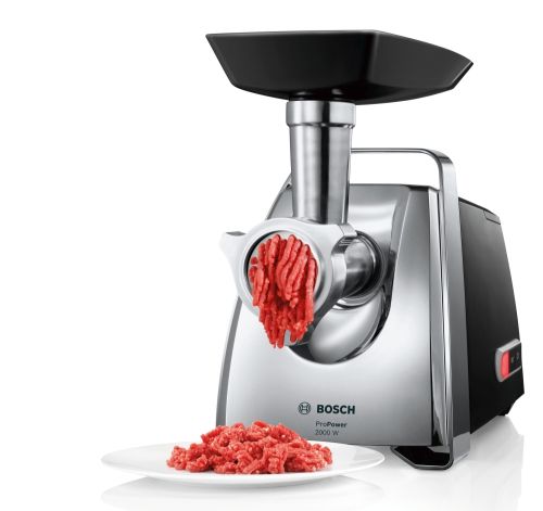 Месомелачка Bosch MFW67450, Meat mincer, ProPower 2000W, 3,5 kg/min, nr. 8, 3 sieves, kebbe attachment, juice extractor, reverse function, fruit press