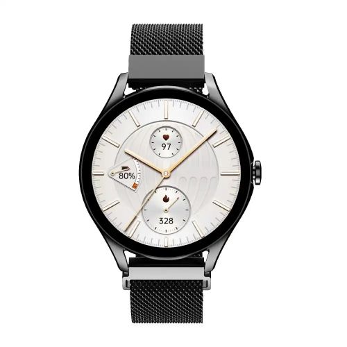 Часовник HiFuture Aura2 Black, 1.32" AMOLED, Powered by Dual Core, Metallic Frame, Bluetooth Call, 3D User Interface, 1ATM Waterproof, 24/7 True Heart Rate & Blood Oxygen Sensor, 100+ Sports Mode, Up to 7 days daily use, Extra Silicone Strap inbox