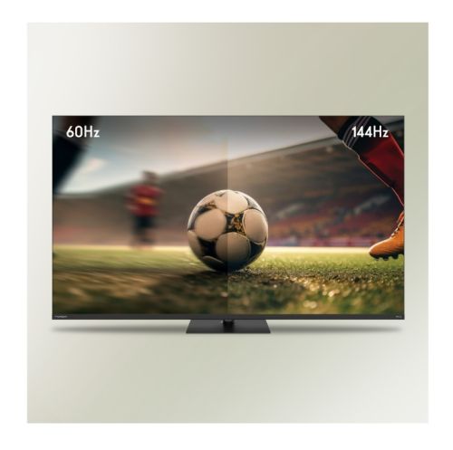 Телевизор Thomson Smart QLED Pro TV 55"; Google TV; 3840 x 2160 (4K UHD), DLED, 144 Hz, DVB-T/T2/C/S/S2, HDR10, Wi-Fi, Bluetooth, LAN, HDMI 4 (2.1), USB 2 (2.0) + 1 (3.0), Central Swivel Stand, Black
