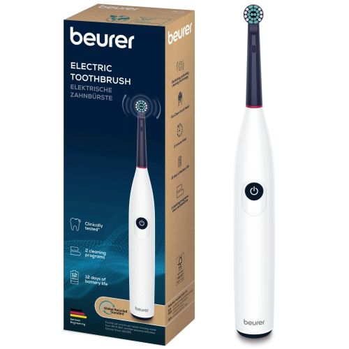 Електрическа четка за зъби Beurer TB 15 Electric toothbrush; 2 cleaning programs; 12days Battery life; 2-min timer; Oscillating, pulsating, brushing technology; Incl. USB-C charging cable and Clean Eco brush head; white