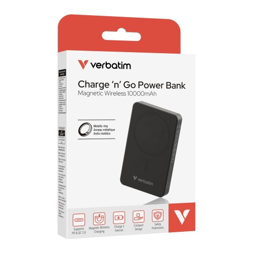 Външна батерия Verbatim Charge 'n' Go Essentials Power Bank Magnetic Wireless 10000mAh Black