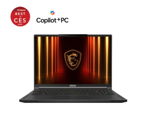 Лаптоп MSI Stealth A16 AI+ A3XWHG, NVIDIA GeForce RTX 5070 Ti 12GB GDDR7 992 AI TOPS, AMD Ryzen AI 9 HX 370 (12C, 24T, Up to 5.1 GHz 24MB L3), 16" 16:10 QHD+(2560x1600) OLED, 240hz, 1ms, 32GB DDR5 LPDDR5x-7500, 2TB  PCIe Gen4x4 SSD, Wi-Fi 7, Windows 11 Ho