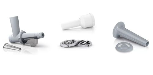 Месомелачка Bosch MFW2515W, Meat mincer, SmartPower Meat mincer from SmartPower range: 1500W, 1,7 kg/min, 2 sieves, 1 sausage horn, fruit press attachment, no reverse, white