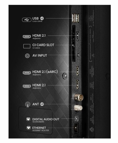 Телевизор Hisense 50" E7Q Pro, 4K Ultra HD 3840x2160, QLED, Quantum Dot, 144Hz, HDR 10+ adaptive, HLG, Dolby Vision, DTS Virtual X, Smart TV, WiFi 5GHz, WiFi Direct, BT, Anyview Cast, 3xHDMI, 2xUSB, LAN, CI+, DVB-T2/C/S2, Black