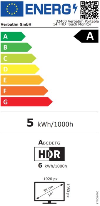 Монитор Verbatim Portable 14" FHD Touch Monitor LIGHT