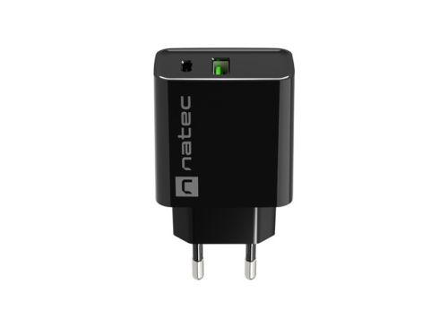 Адаптер Natec USB Charger Ribera 1X USB-A + 1X USB-C 20W, Black