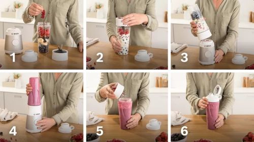 Блендер Bosch MMB2111T, Blender VitaPower Series 2, 0,6 L, 450 W, ToGo bottle from Tritan, Silver