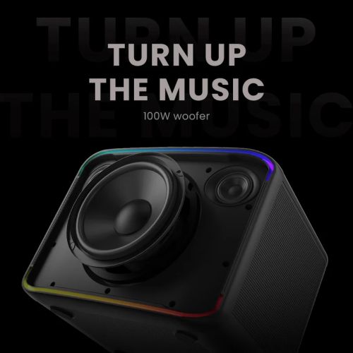 Тонколони HiFuture Event Horizon Black, 3-Way Speaker System, 100W Output, Built-in DynaBoost Bass Technology, Built-in DC12V Non-Stop Playing Power Socket, Enable Karaoke Dancing Light, Up to 8 Hours Playtime, Bluetooth 5.3, Pair to Play (TWS Mode)