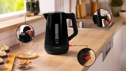 Електрическа кана Bosch TWK1M123, MyMoment Plastic Kettle, 2400 W, 1.7 l, Cup indicator, Limescale filter, Triple safety function, Black