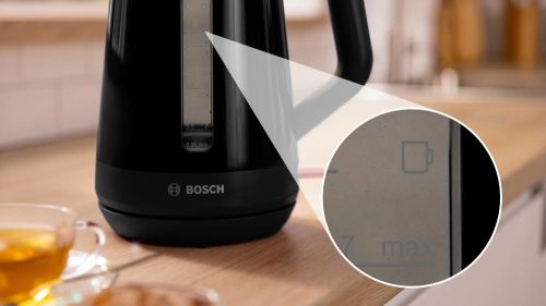 Електрическа кана Bosch TWK1M123, MyMoment Plastic Kettle, 2400 W, 1.7 l, Cup indicator, Limescale filter, Triple safety function, Black